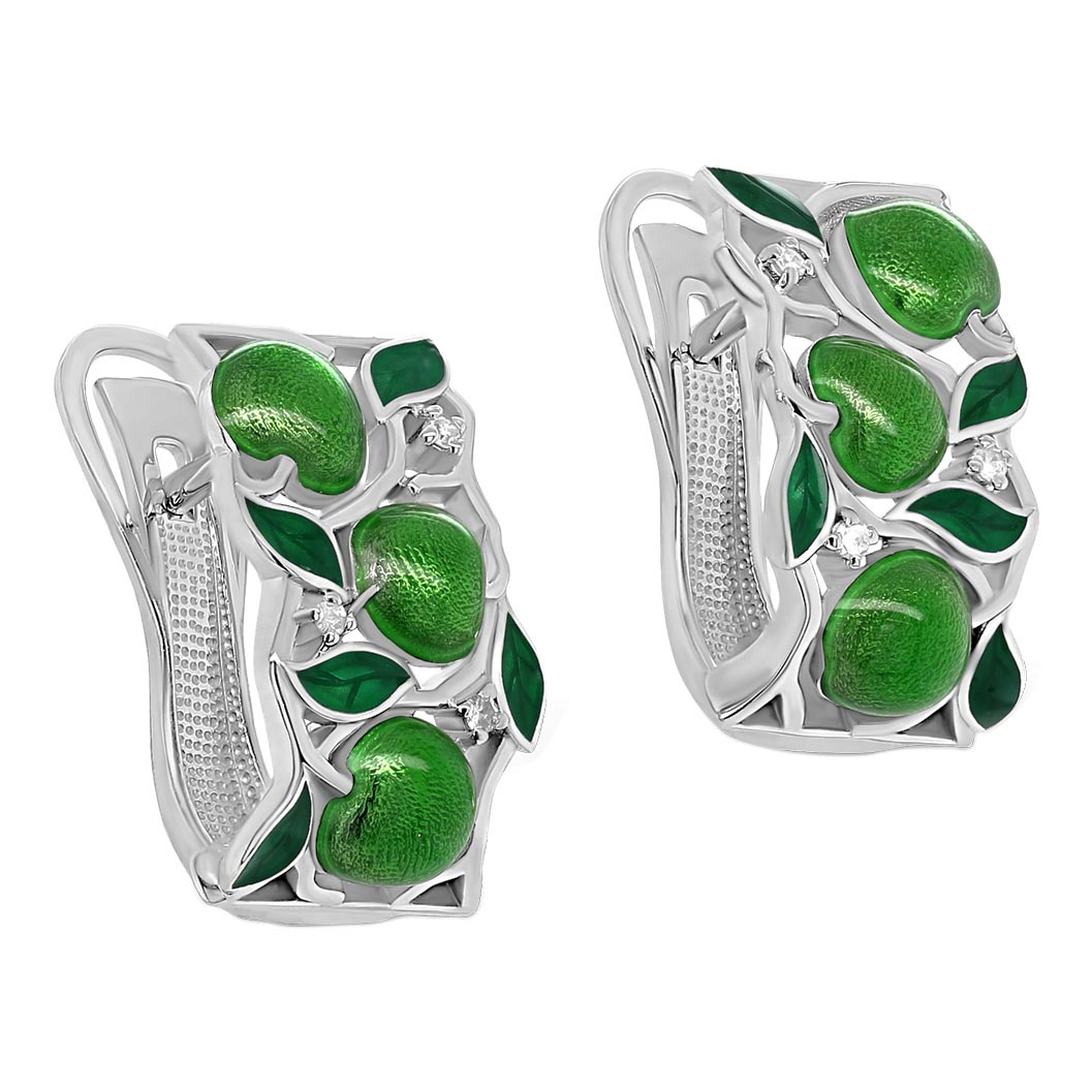 Серебряные серьги ''Яблоки'' Kabarovsky 12-152-1001 с эмалью, бриллиантами