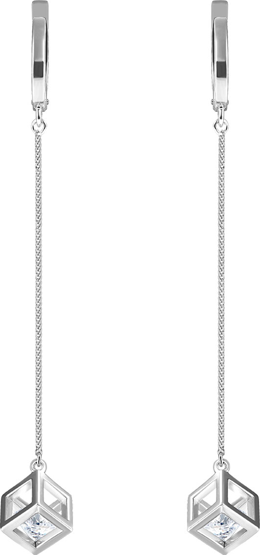 Серебряные серьги с подвесками Kabarovsky 12-164-8100 с фианитами Swarovski