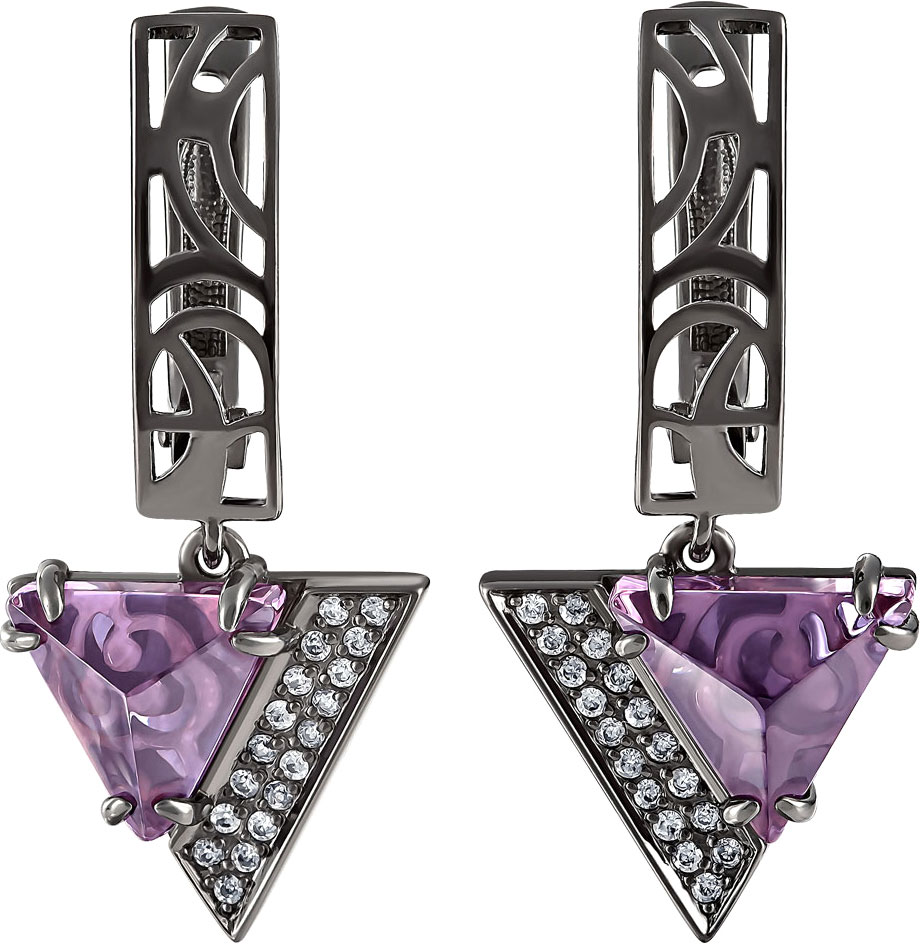 Серебряные серьги с подвесками Kabarovsky 12-180-52389 с ситаллами, фианитами Swarovski
