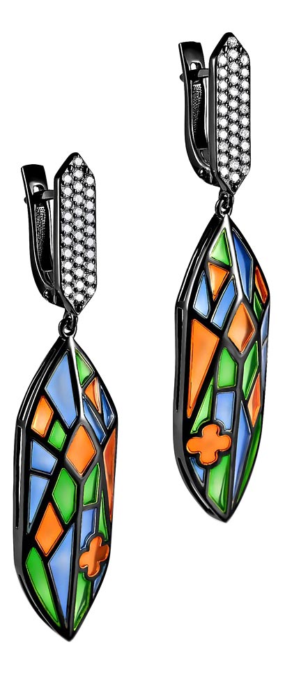 Серебряные серьги Kabarovsky 12-243-7901 c эмалью, фианитом
