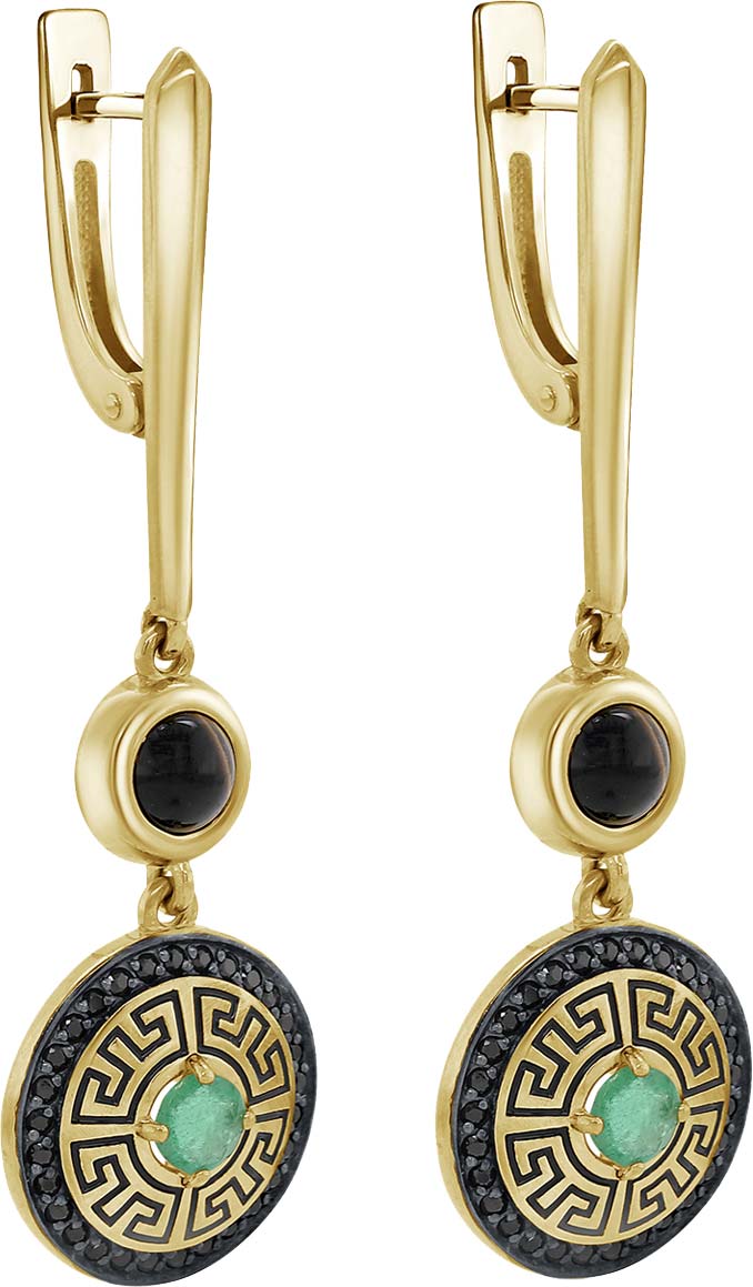 Серебряные серьги с подвесками Kabarovsky 12-706-1202 с эмалью, изумрудами