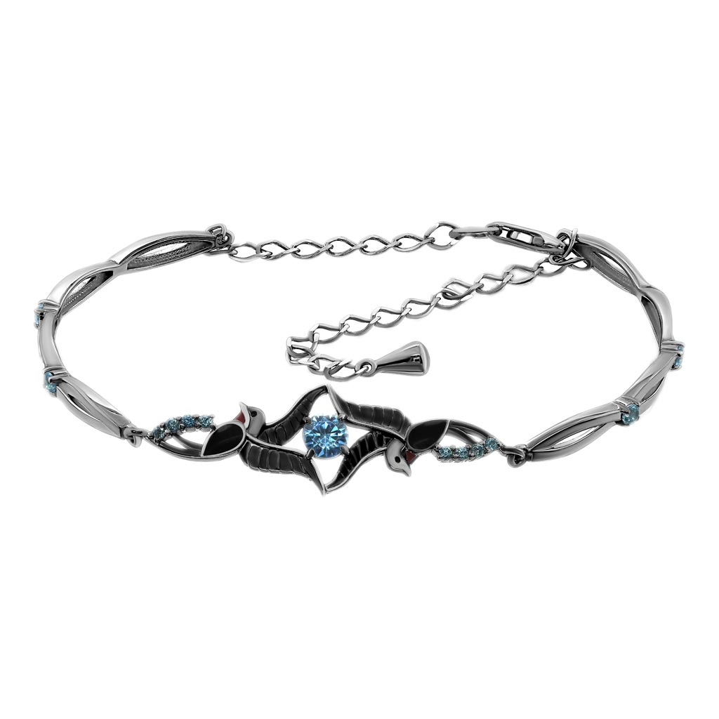 Серебряный браслет ''Ласточки'' Kabarovsky 14-508-40189 с эмалью, фианитами