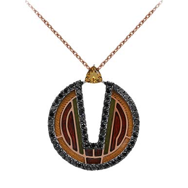 Золотая подвеска на цепочке Kabarovsky 16-01767-2901 с эмалью, цитрином, черными бриллиантами