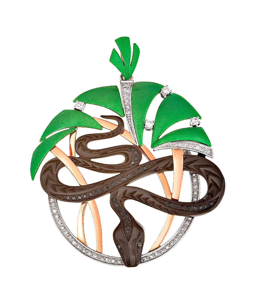 Золотая подвеска ''Змея'' Kabarovsky 3-0241-2001 с эмалью, бриллиантами