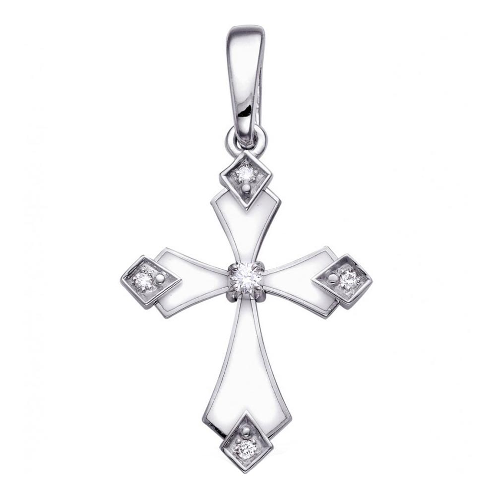 Женский декоративный крестик из белого золота Kabarovsky 3-1298-1010 с эмалью, бриллиантами