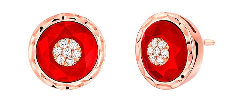 Золотые серьги пусеты-гвоздики Korloff 25516BO006/KO00031423 с искусственным кораллом, бриллиантами