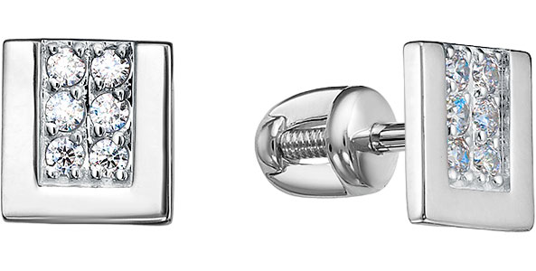 Серьги пусеты-гвоздики из белого золота Delta jewelry B0505785-d c фианитами