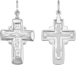 Женский серебряный православный крестик с распятием Delta jewelry S080124 с фианитами