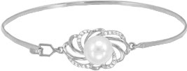 Серебряный жесткий браслет Delta jewelry S773621 c жемчугом, фианитами