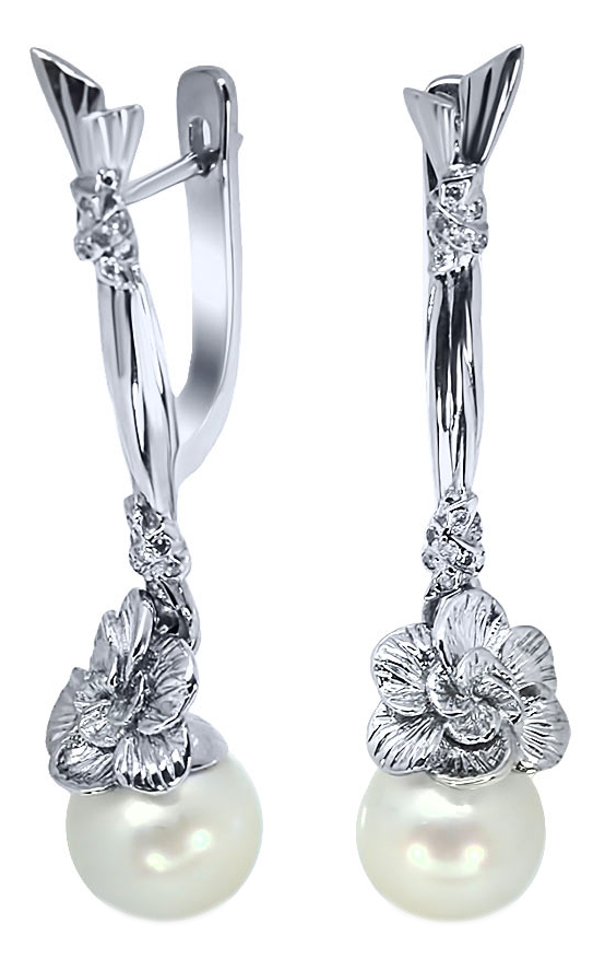 Серьги шарики из белого золота La Nordica 19-12-1010-22060 с жемчугом, бриллиантами