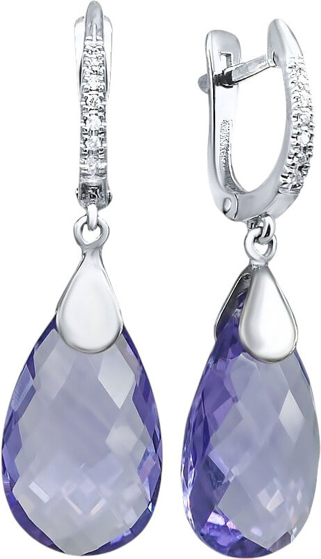Серьги с подвесками из белого золота La Nordica 19-12-9062602-OG с аметистами, бриллиантами