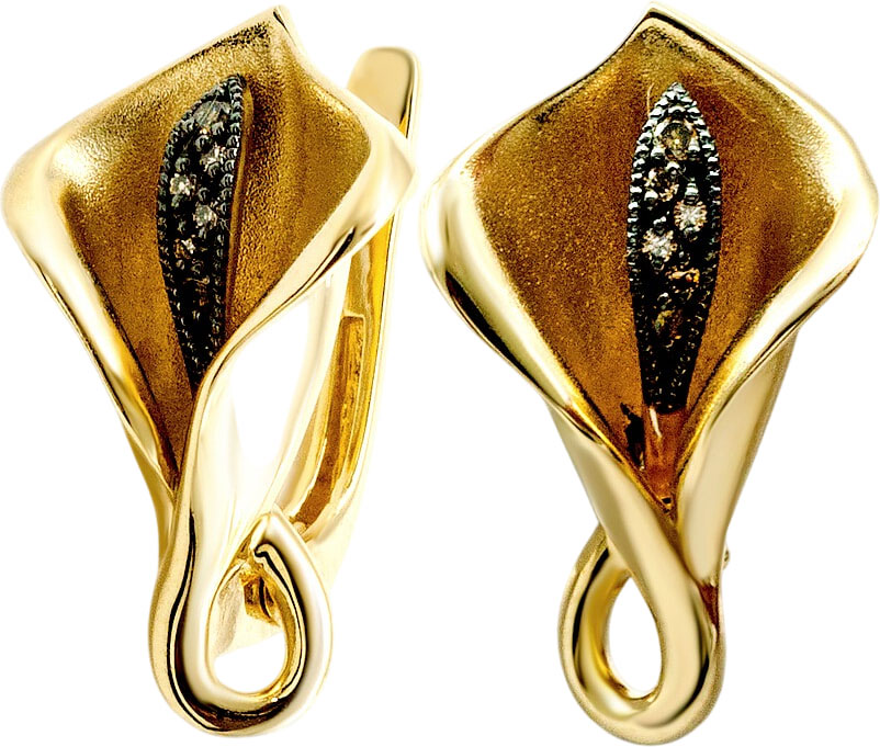 Золотые серьги La Nordica 19-24-S000-07069 с черными бриллиантами