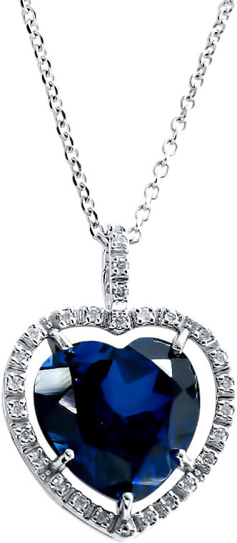Подвеска на цепочке из белого золота ''Сердце'' La Nordica 39-12-7000-07210 с бриллиантами, сапфиром