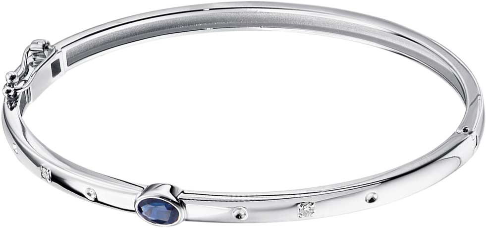 Жесткий браслет из белого золота ЛЕТО 1259-4202 с сапфиром, бриллиантами