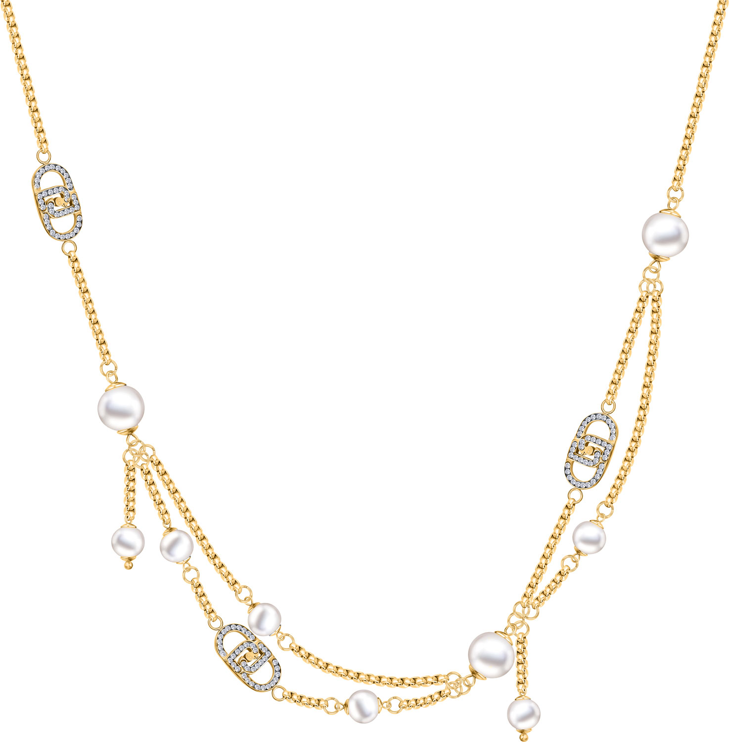 Стальное колье LIU JO LJ2917 c искусственным жемчугом, фианитом