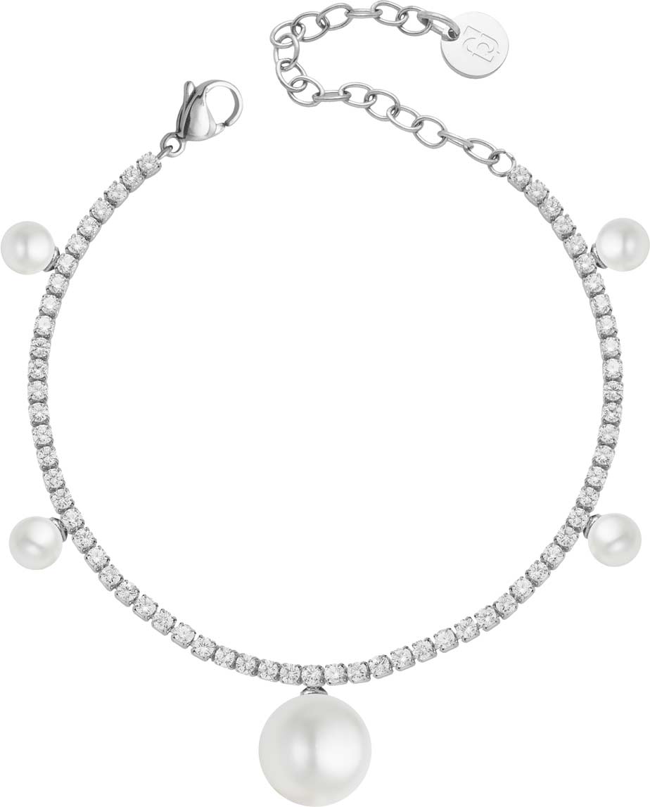 Стальной теннисный браслет с подвесками LIU JO LJ3019 с искусственным жемчугом, фианитами