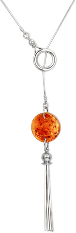 Серебряное колье цепь с подвесками Liza Geld 1877H с янтарем