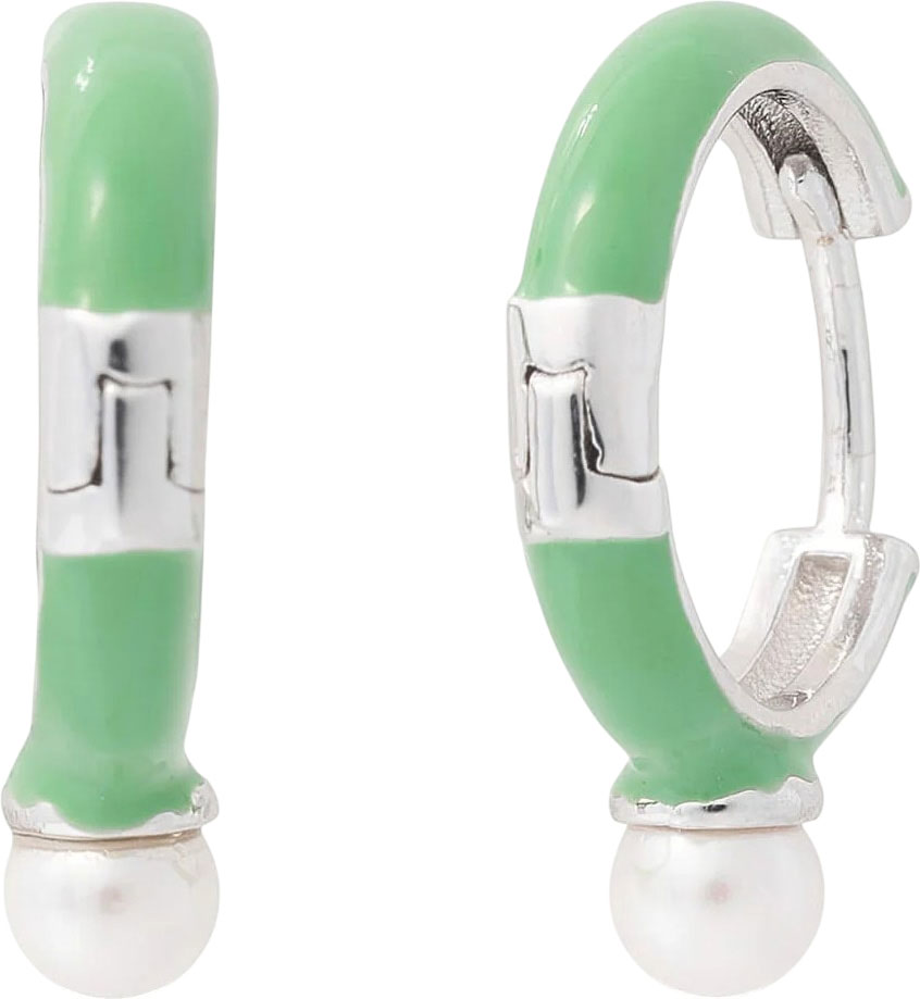 Серебряные серьги кольца конго Majorica 17349.01.2.E00.000.1 с эмалью, жемчугом