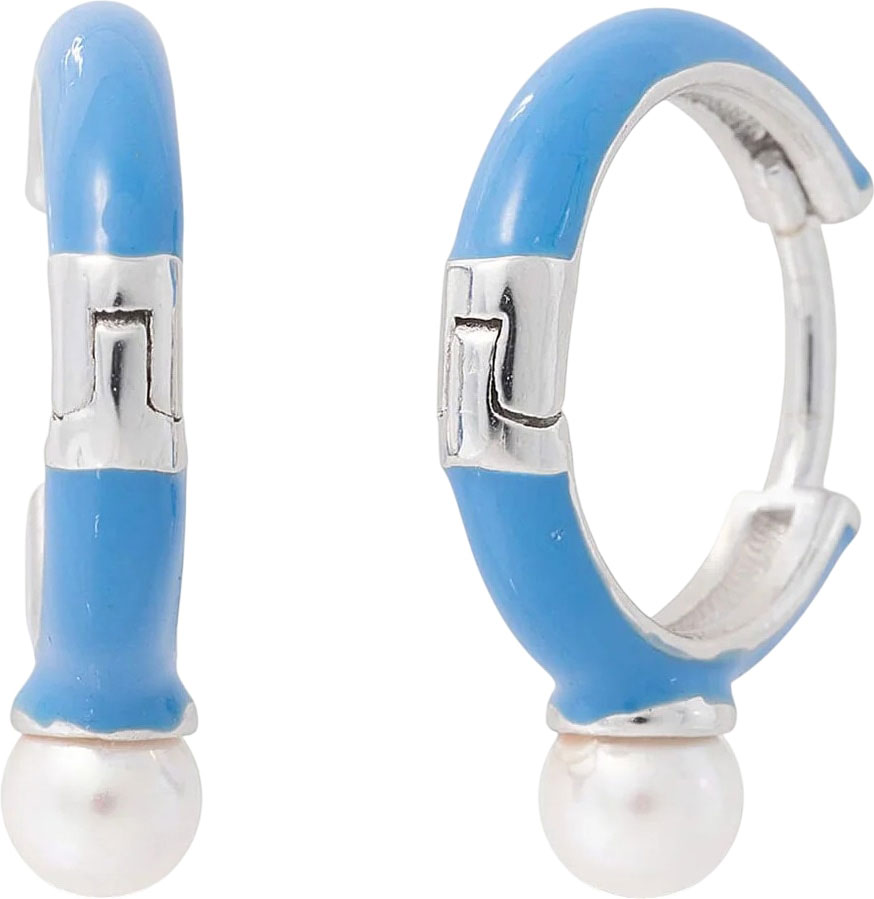 Серебряные серьги кольца конго Majorica 17350.01.2.E00.000.1 с эмалью, жемчугом