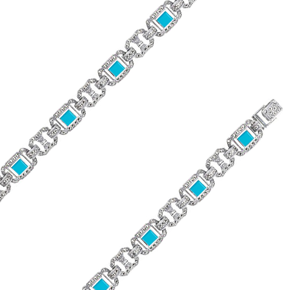 Серебряный браслет цепь Марказит BR047-birjuza-mr с бирюзой, марказитами Swarovski