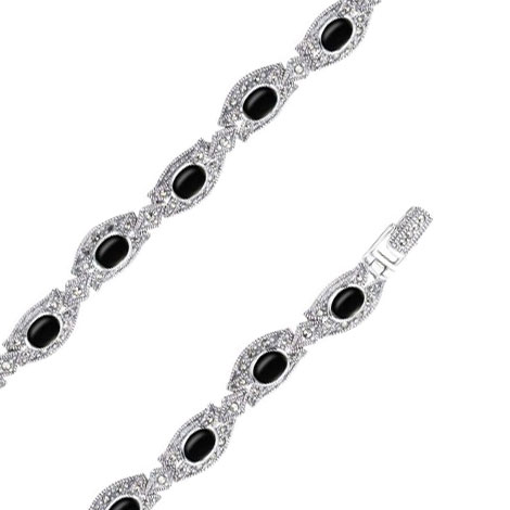 Серебряный браслет цепь Марказит BR260-mr с марказитами, ониксами