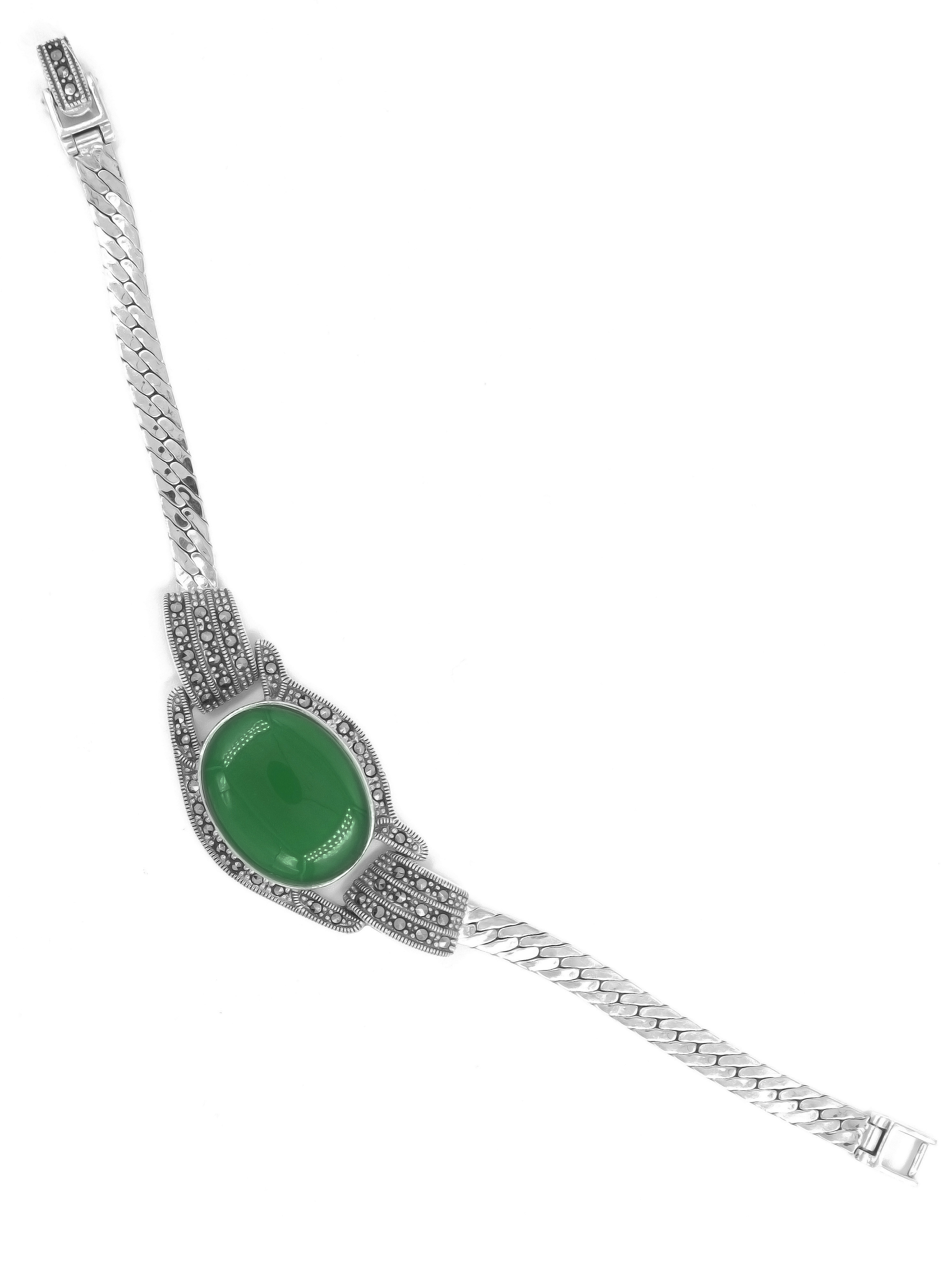 Серебряный браслет Марказит BR457-hrizopraz-mr с хризопразами, марказитами Swarovski