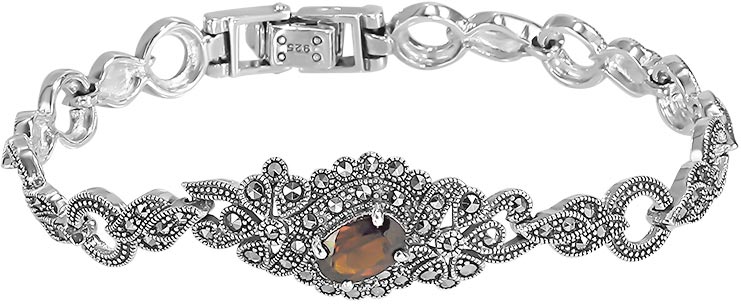 Серебряный браслет Марказит BR621-topaz-rauh-mr с раухтопазом, марказитами Swarovski