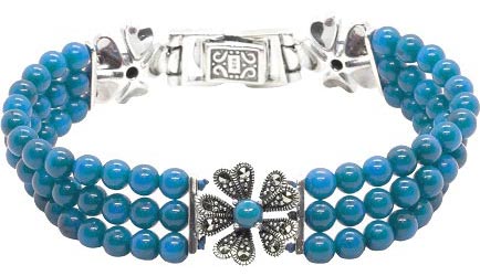 Серебряный браслет из бусин Марказит BR731-birjuza-mr с искусственной бирюзой, марказитами Swarovski