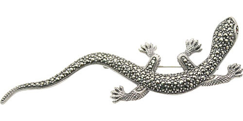 Серебряная брошь ''Ящерица'' Марказит HB002-granat-mr с гранатом, марказитами