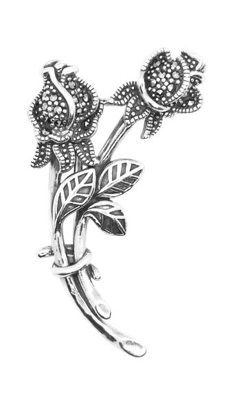 Серебряная брошь ''Розы'' Марказит HB0828-mr с марказитами Swarovski