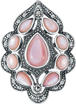 Серебряная брошь Марказит HB590-mr с перламутром, марказитами