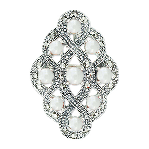 Серебряная брошь Марказит HB633-zhemchug-mr с жемчугом, марказитами Swarovski