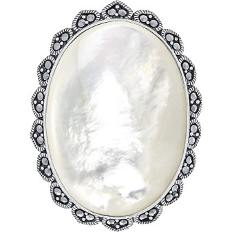 Серебряная брошь Марказит HB683-perlamutr-mr с перламутром, марказитами Swarovski