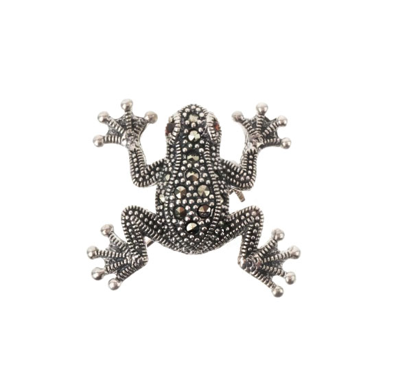 Серебряная брошь Марказит HB720S-granat-mr с гранатом, марказитами Swarovski, эмалью