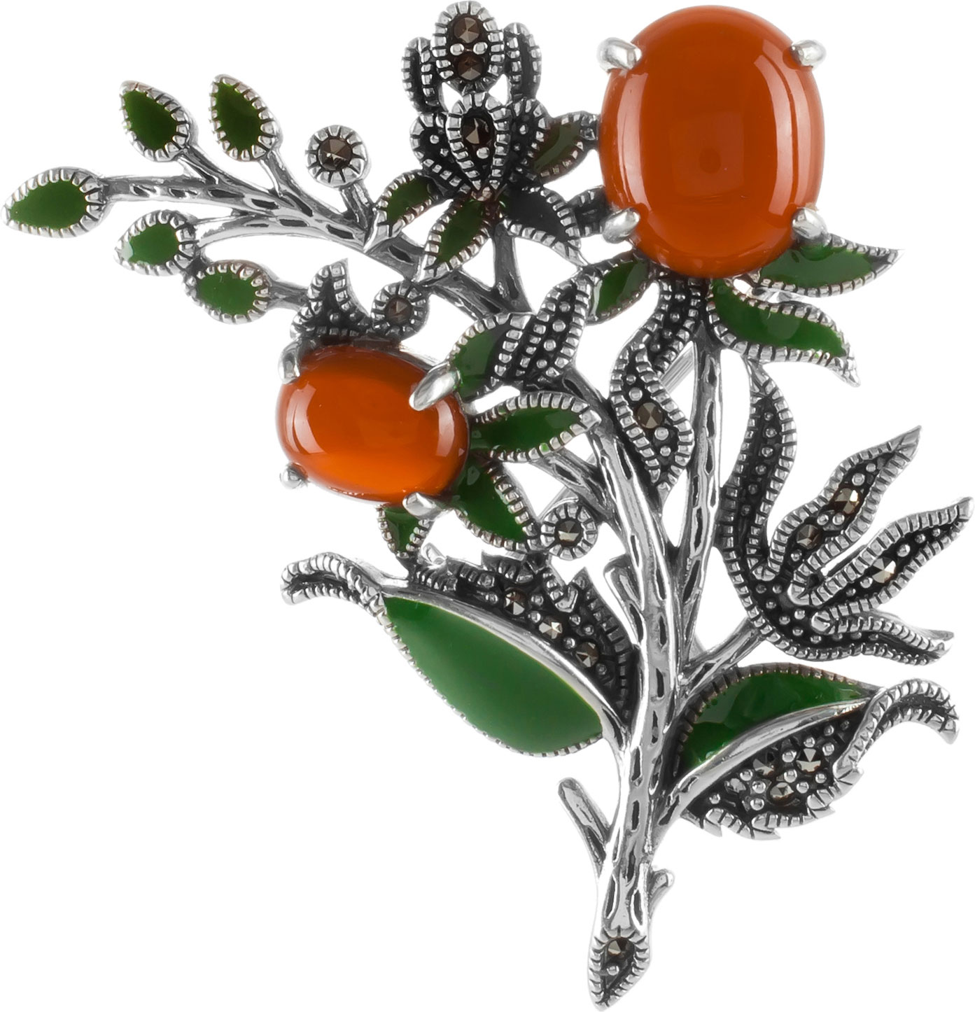 Серебряная брошь Марказит HB763-serdolik-mr с сердоликами, марказитами