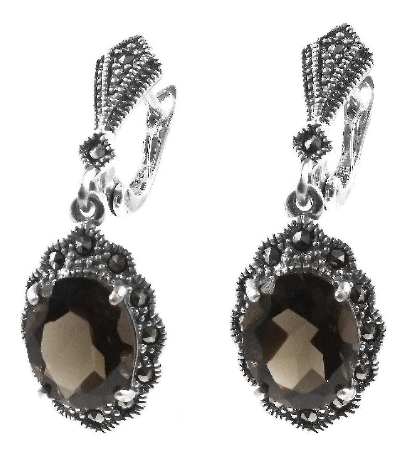 Серебряные серьги с подвесками Марказит HE042-topaz-rauh-mr с раухтопазами, марказитами Swarovski