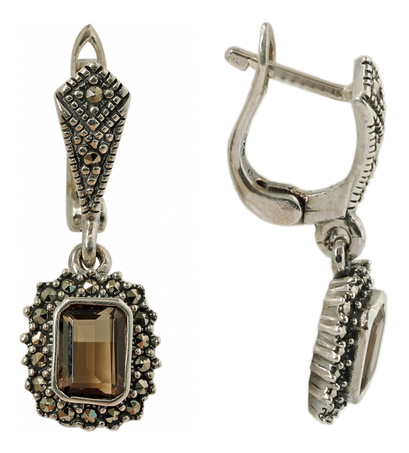 Серебряные серьги с подвесками Марказит HE0912-topaz-rauh-mr с раухтопазами, марказитами Swarovski
