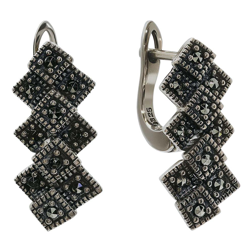 Серебряные серьги Марказит HE486-mr с марказитами Swarovski