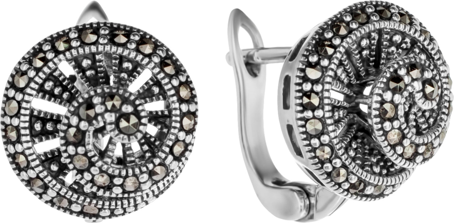 Серебряные серьги круглые Марказит HE650-mr с марказитами Swarovski