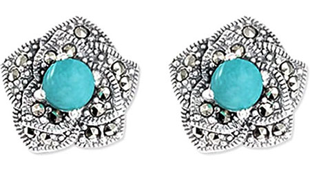 Серебряные серьги Марказит HE841-amazonit-mr с амазонитами, марказитами Swarovski