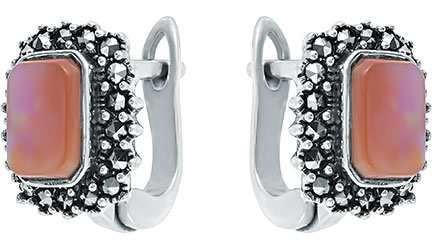 Серебряные серьги Марказит HE908-mr с перламутром, марказитами