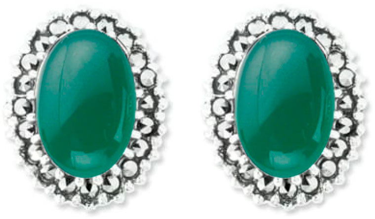 Серебряные серьги Марказит HE945-hrizopraz-mr c марказитом, хризопразом, cо Swarovski