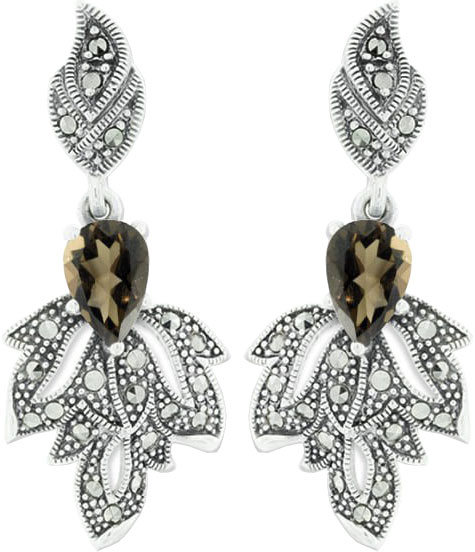 Серебряные серьги с подвесками Марказит HE955-topaz-rauh-mr с раухтопазами, марказитами Swarovski