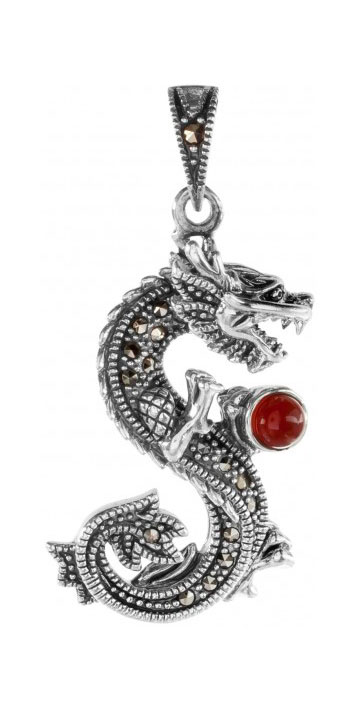 Серебряный кулон ''Дракон'' Марказит HP1268-serdolik-mr c марказитом, сердоликом, cо Swarovski