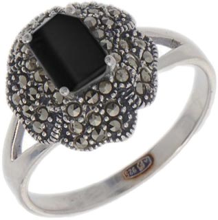 Женский серебряный перстень Марказит HR1132-oniks-mr с ониксом, марказитами Swarovski