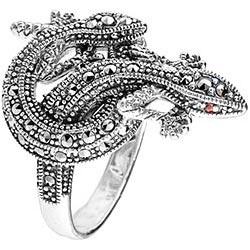 Серебряное кольцо ''Ящерица'' Марказит HR1147-granat-mr с гранатами, марказитами Swarovski