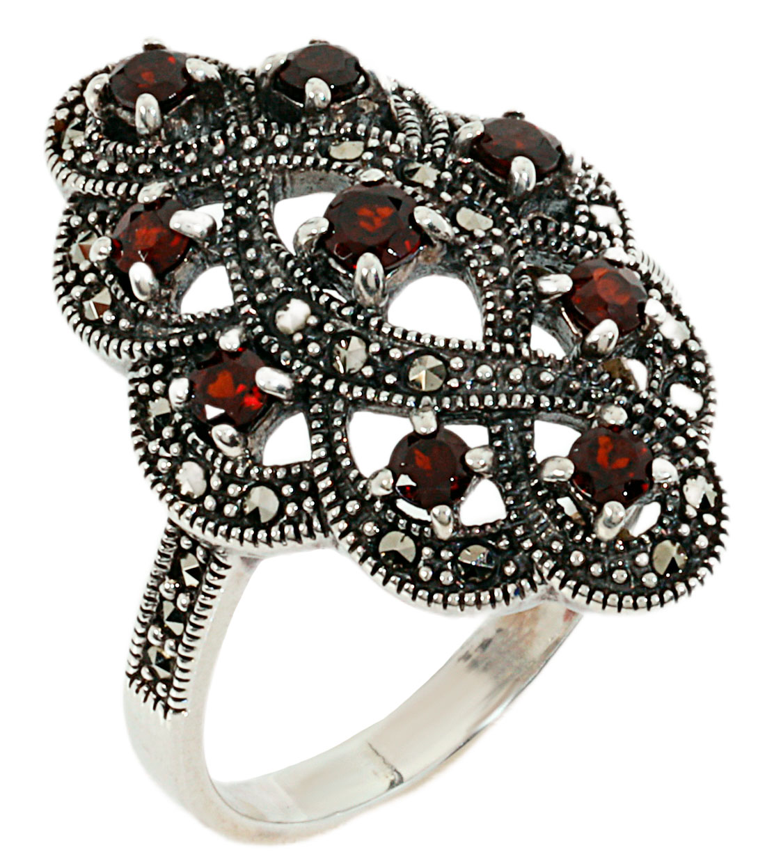 Серебряное кольцо Марказит HR1281-mr с марказитами, гранатами