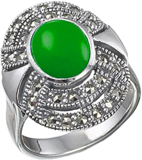 Женский серебряный перстень Марказит HR147-hrizopraz-mr с хризопразом, марказитами Swarovski