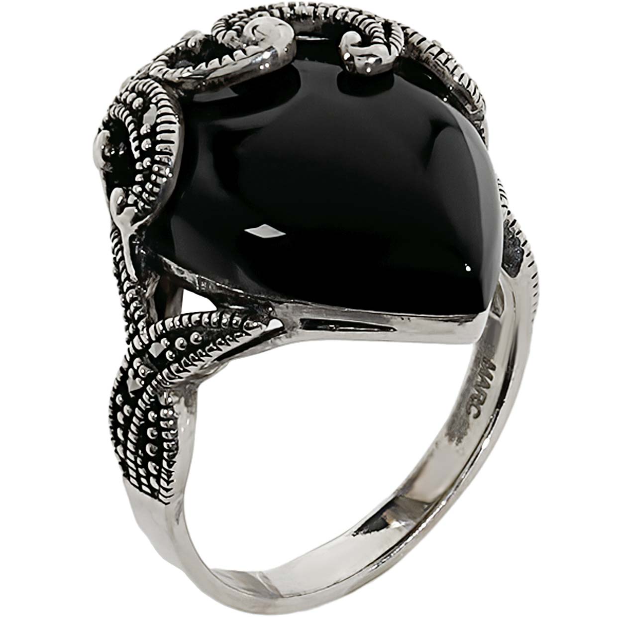 Серебряный перстень Марказит HR1470-oniks-mr с ониксом, марказитами Swarovski