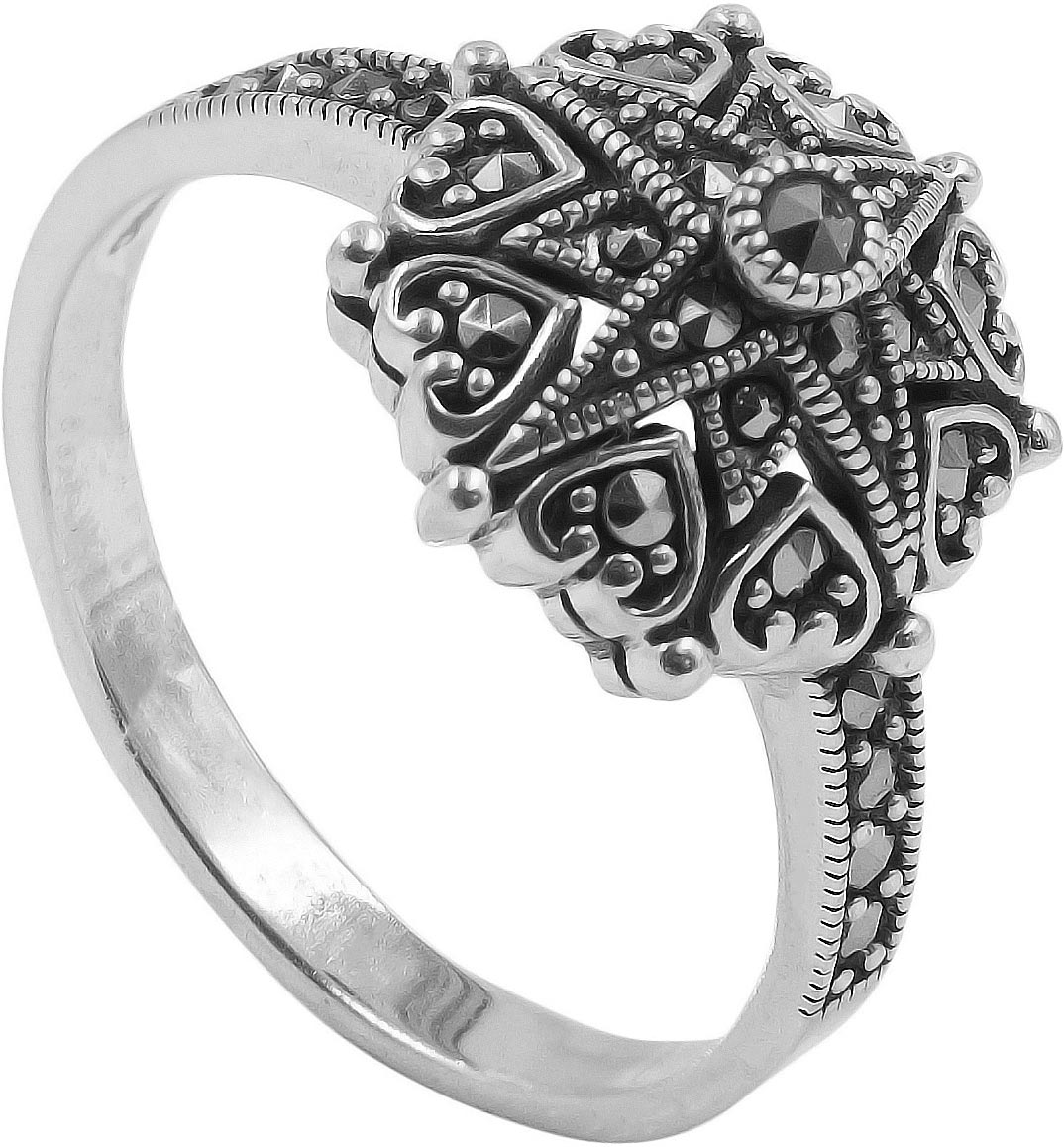 Серебряное кольцо Марказит HR1861-mr с марказитами Swarovski